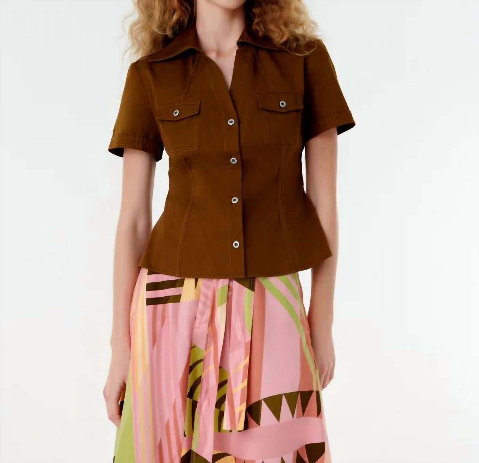 Emporio Sirenuse Selena Alabama Cotton Top in tobacco - women's t-shirt