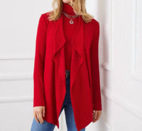 Karen Kane Long Sleeve Ribbed Drape Front Cardigan in red - women's cardigan - view 5