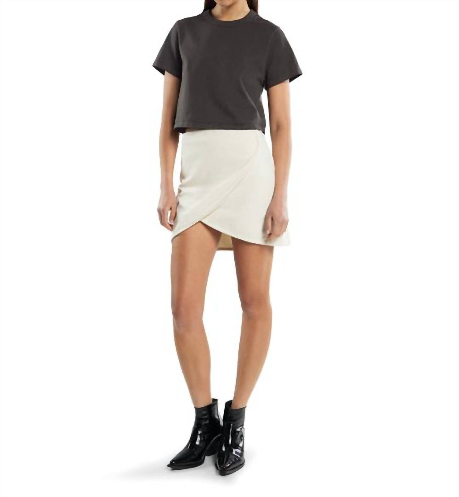 LES TIEN Misty Mini Scalloped Wrap Skirt in ivory - women's skirt