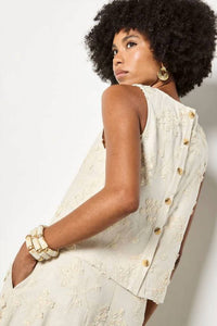 Apricot - Embroidered Floral Linen Top