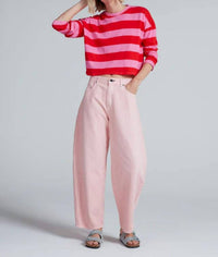 ASKK NY Cropped Long Sleeve Shirt in pink and red - women's long sleeve top - alternate view
