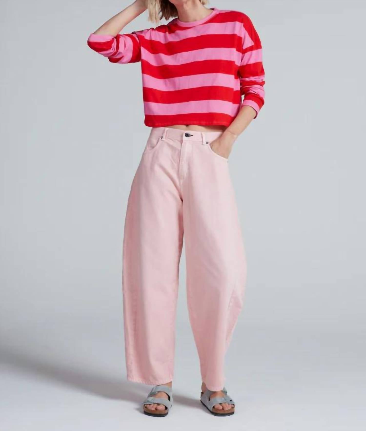 ASKK NY Cropped Long Sleeve Shirt in pink and red - women's long sleeve top - alternate view