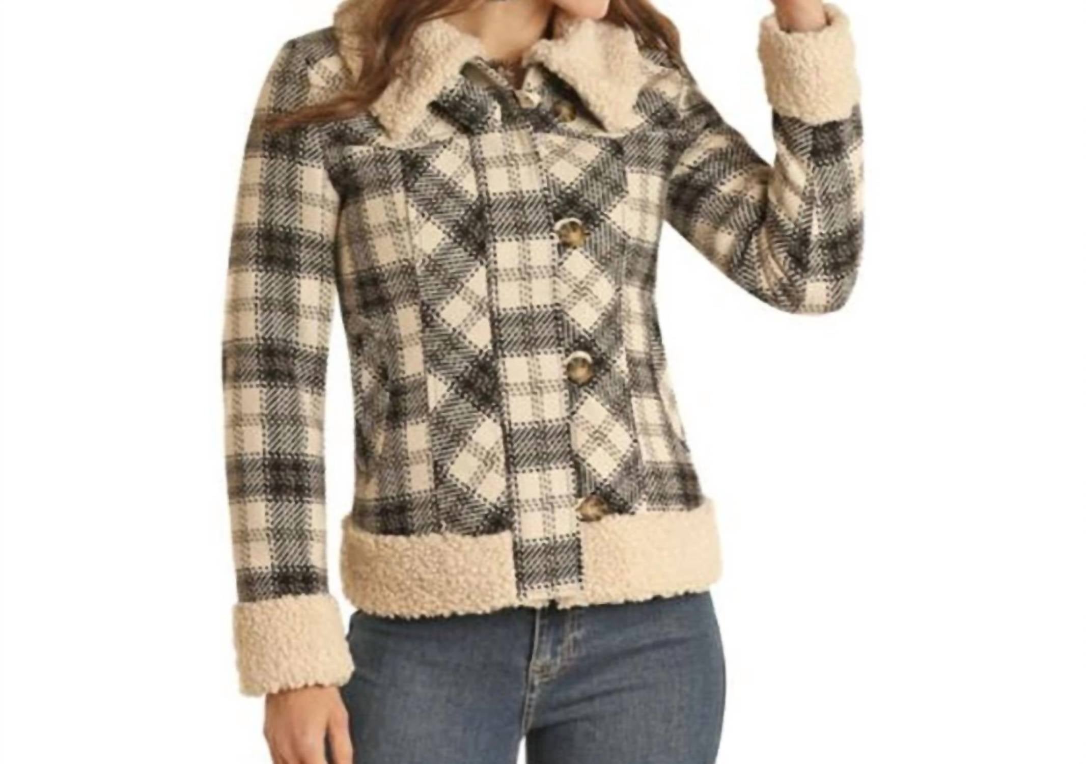 Powder River - Plaid & Berber Wool Blend Coat