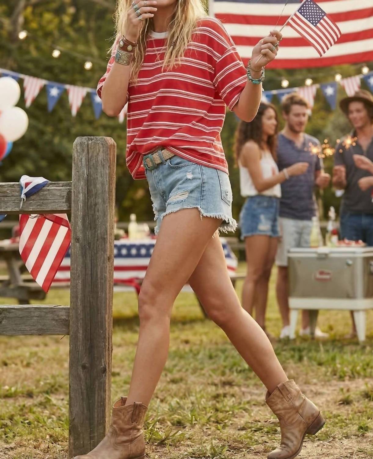 Sewn And Seen - Americana Striped Oversized Tee