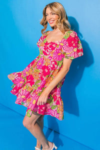 Flying Tomato - Gingham Floral Skater Dress