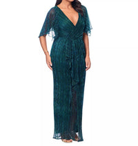 Betsy & Adam Metallic Ruffle Long Gown in green - women's dress - alternate view