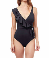 Profile By Gottex - Standard V-neck Shoulder Ruffle One Piece
