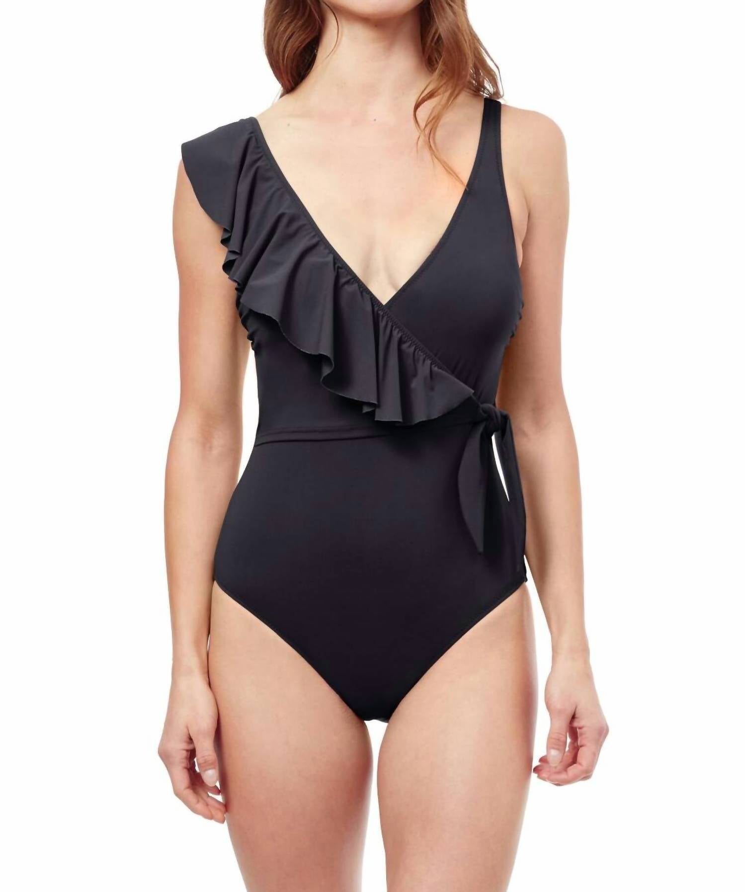 Profile By Gottex - Standard V-neck Shoulder Ruffle One Piece