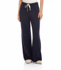 Karen Kane - Cyan Contrast Drawstring Wide-leg Sweater Pants