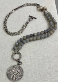French Kande PRE LOVED Daalder William Medallion Chain in silver and labradorite - women's jewelry