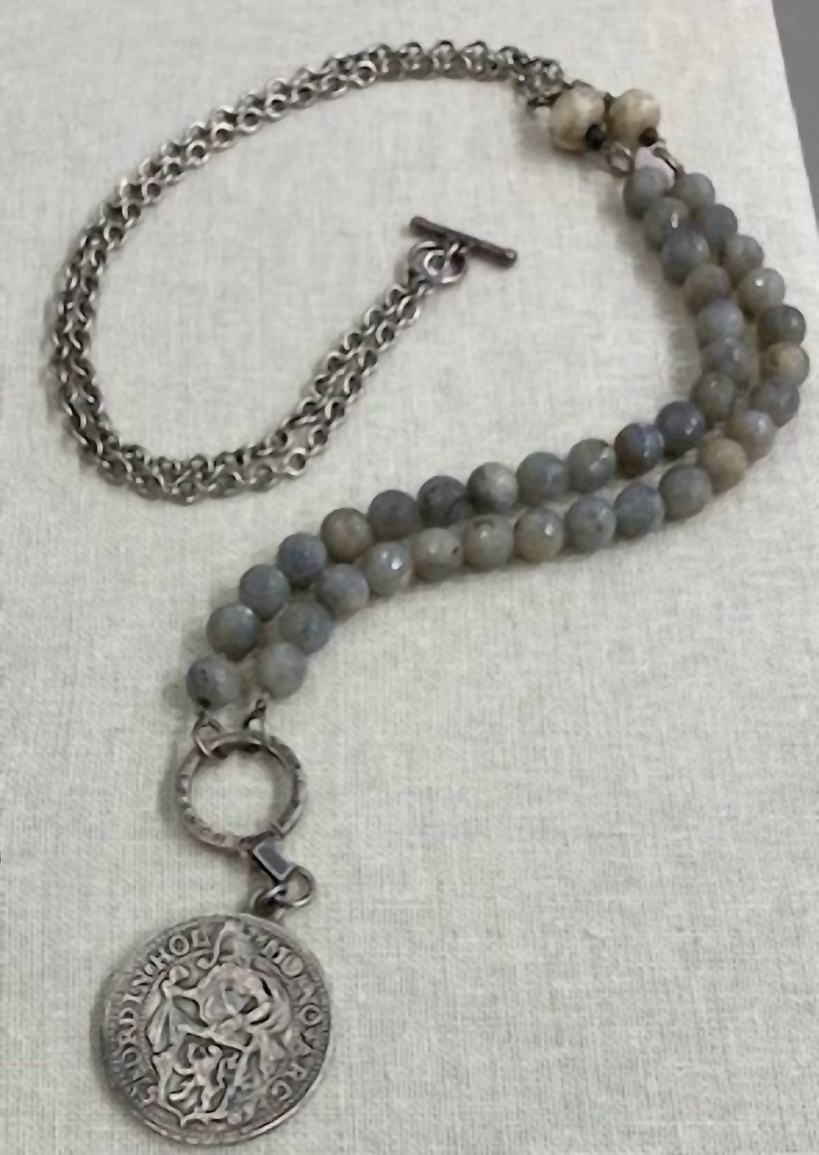French Kande PRE LOVED Daalder William Medallion Chain in silver and labradorite - women's jewelry