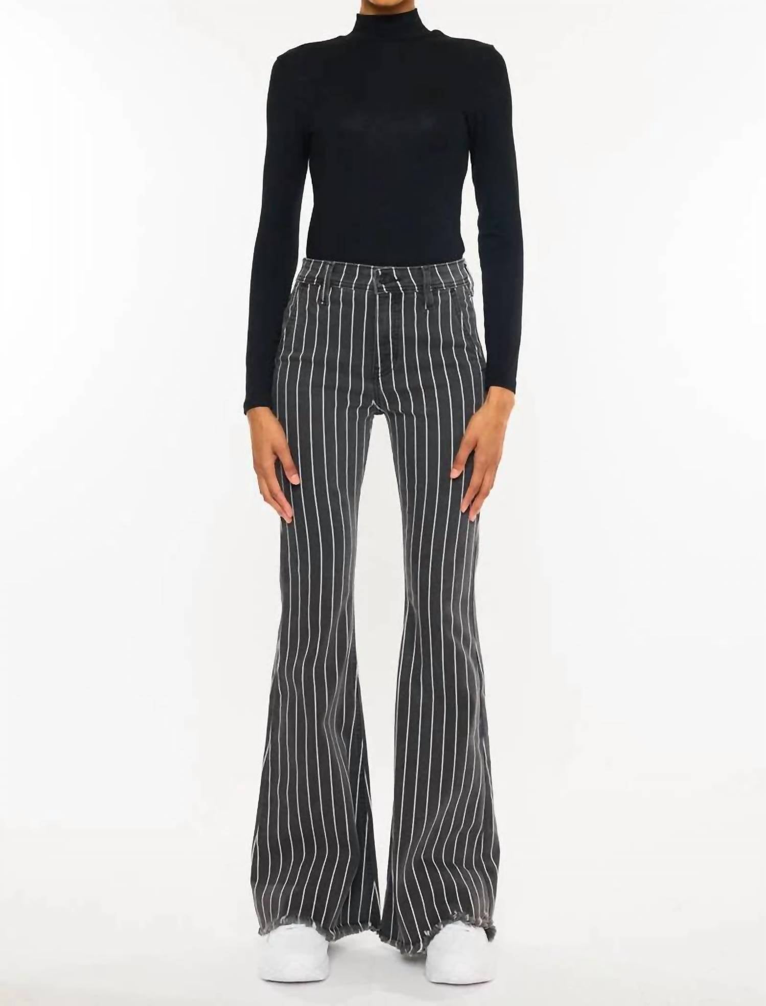 Kancan - Stripe Pants With Frayed Hem