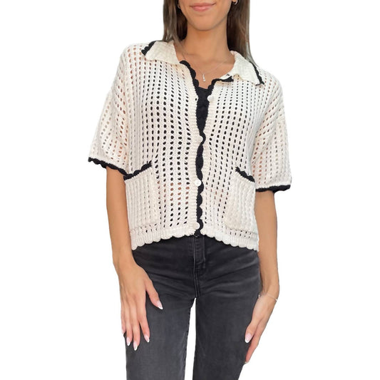 Lalavon - Crocheted Scallop Trim Cardigan Top