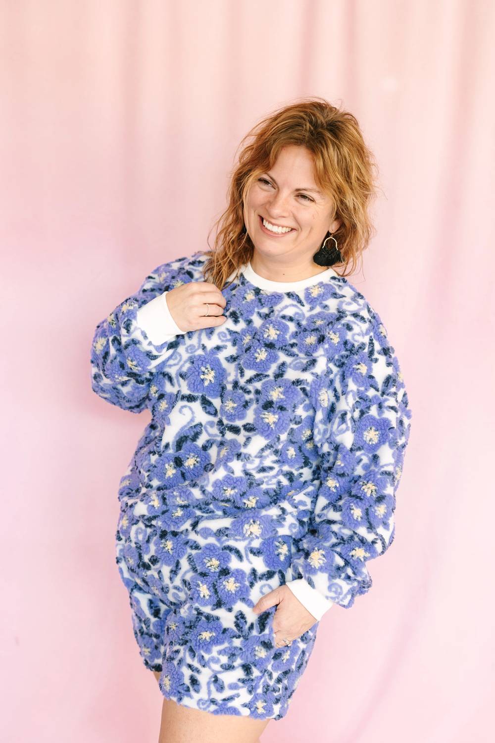 Baevely By Wellmade - Floral Sherpa Pullover Top