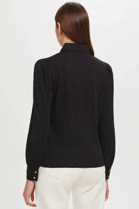 GOLDIE Metallic Placket Button Down Shirt in black - women's shirt - detail view