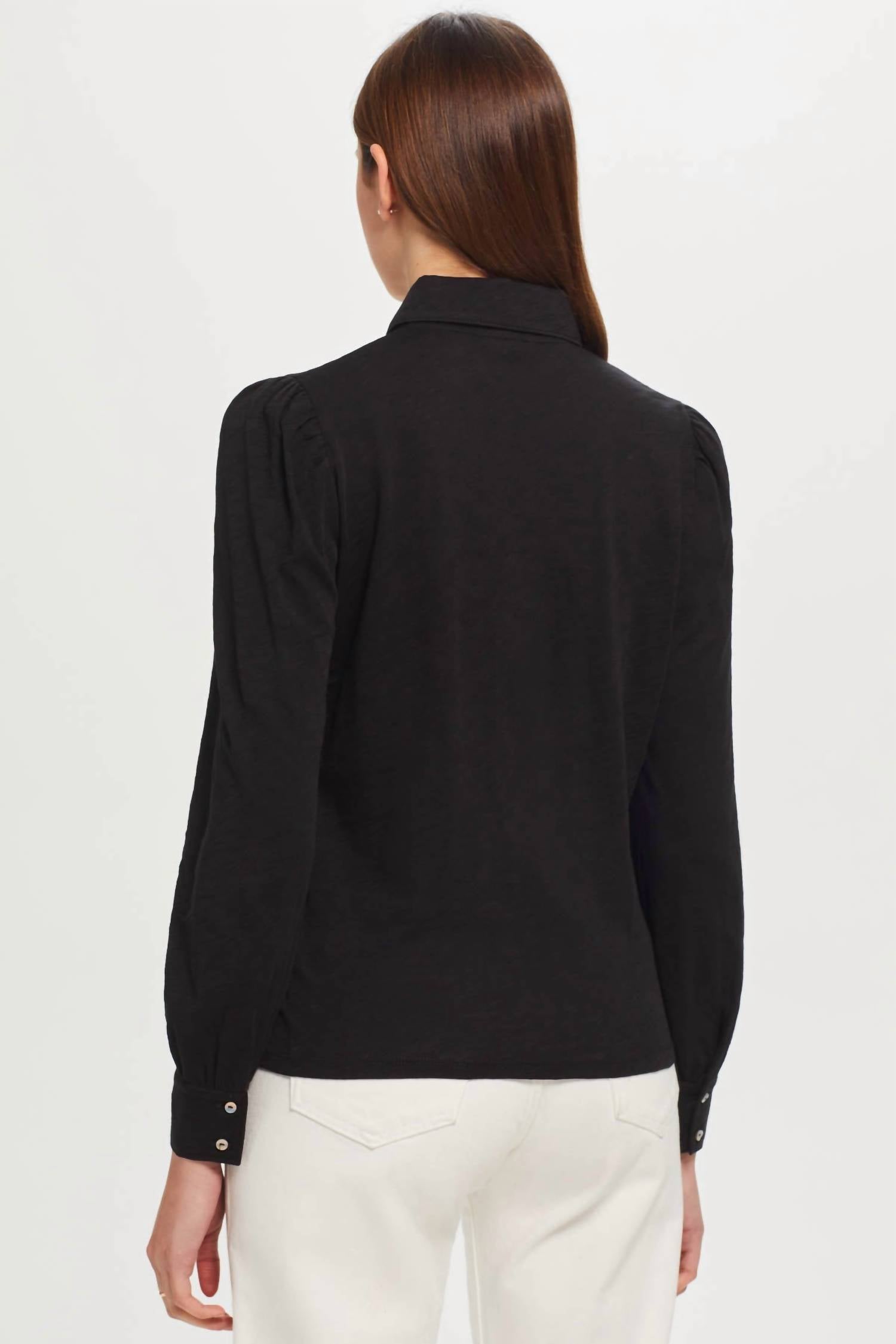 GOLDIE Metallic Placket Button Down Shirt in black - women's shirt - detail view
