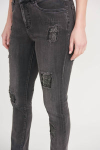 Joseph Ribkoff Distressed Slim Cropped Jeans in charcoal dark grey - women's jeans - view 4