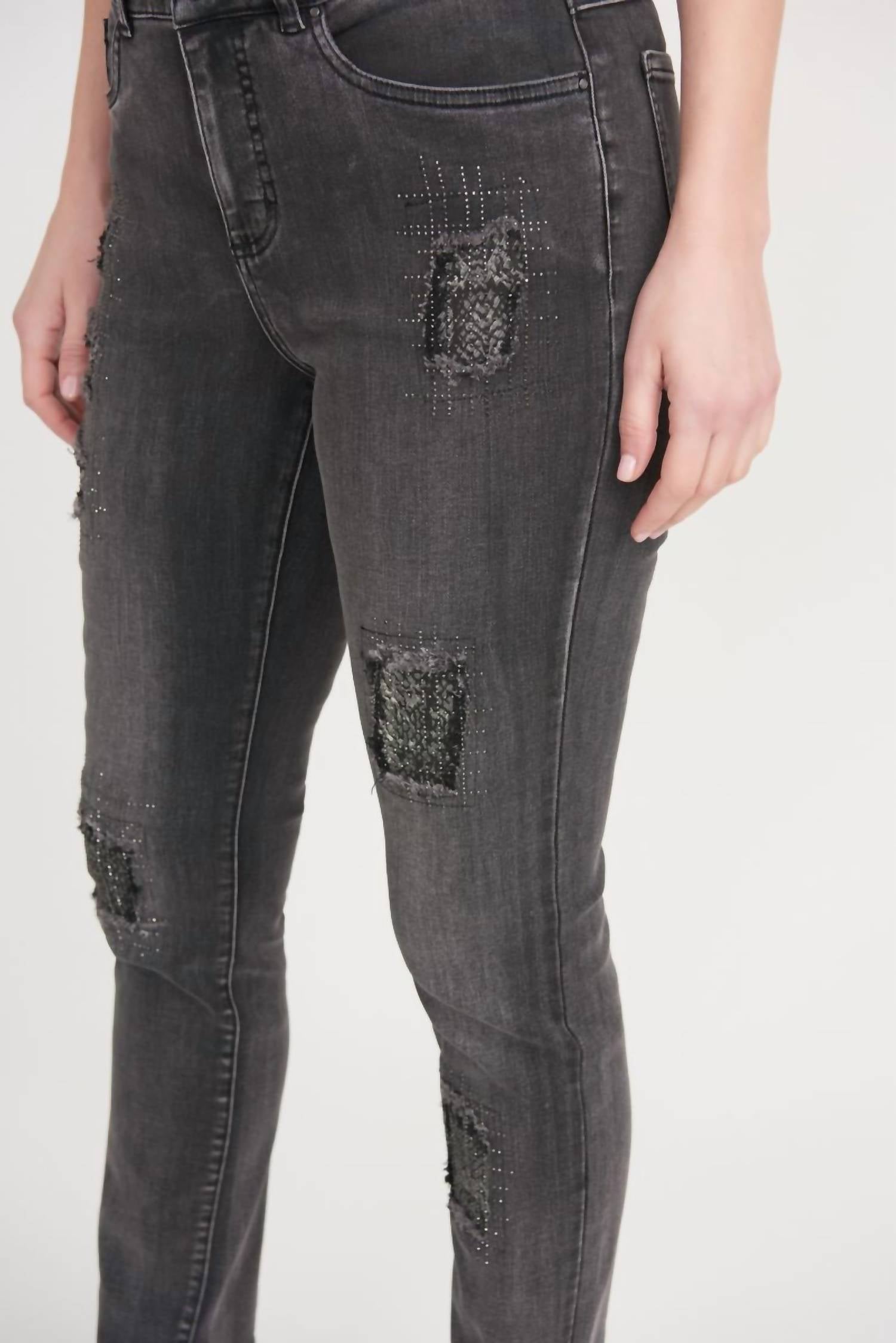 Joseph Ribkoff Distressed Slim Cropped Jeans in charcoal dark grey - women's jeans - view 4