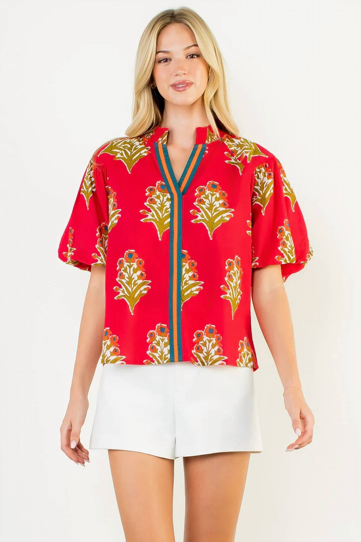 Thml - Puff Sleeve Floral Detail Top