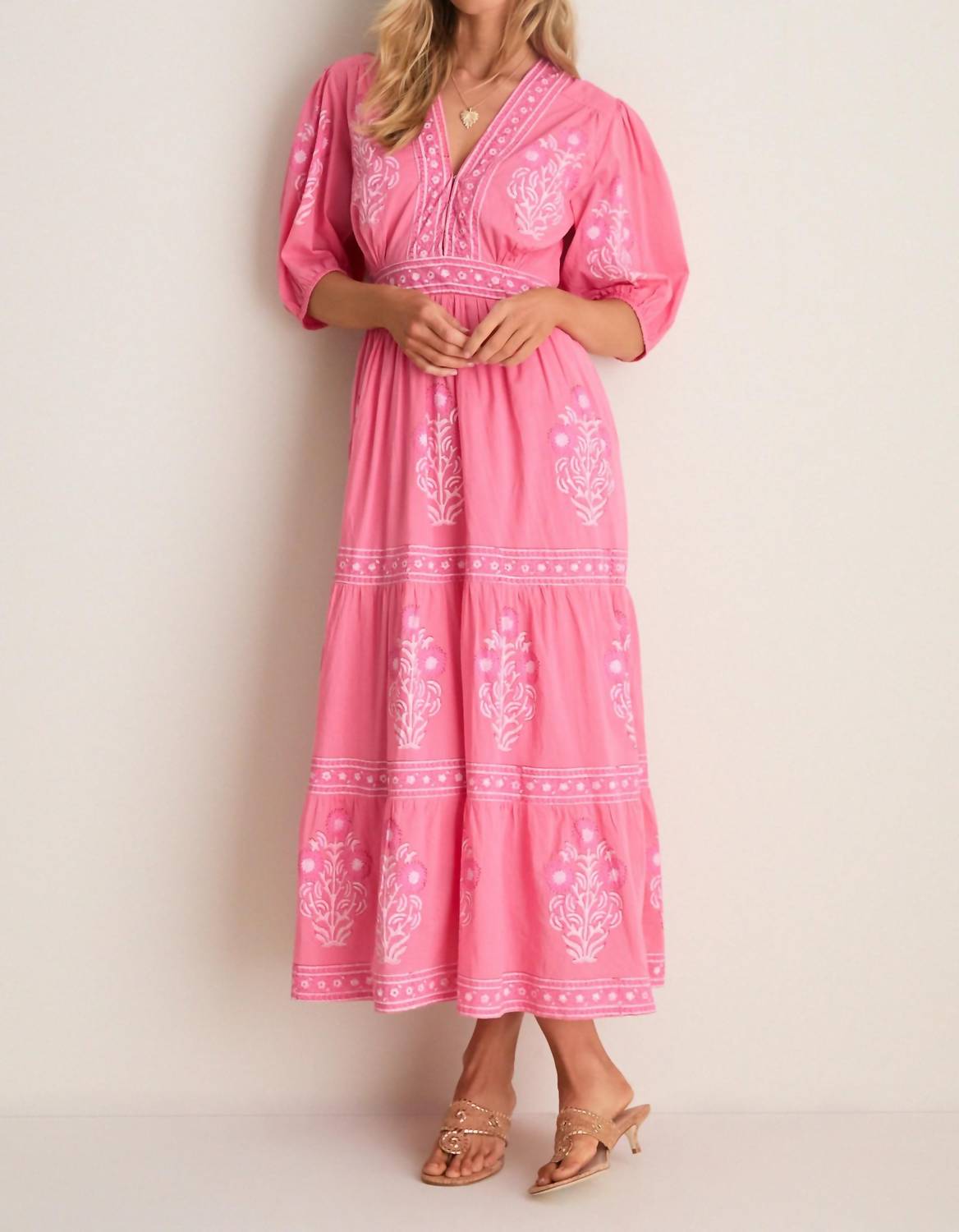 Oliphant - V-neck Puffed Sleeve Maxi Dress