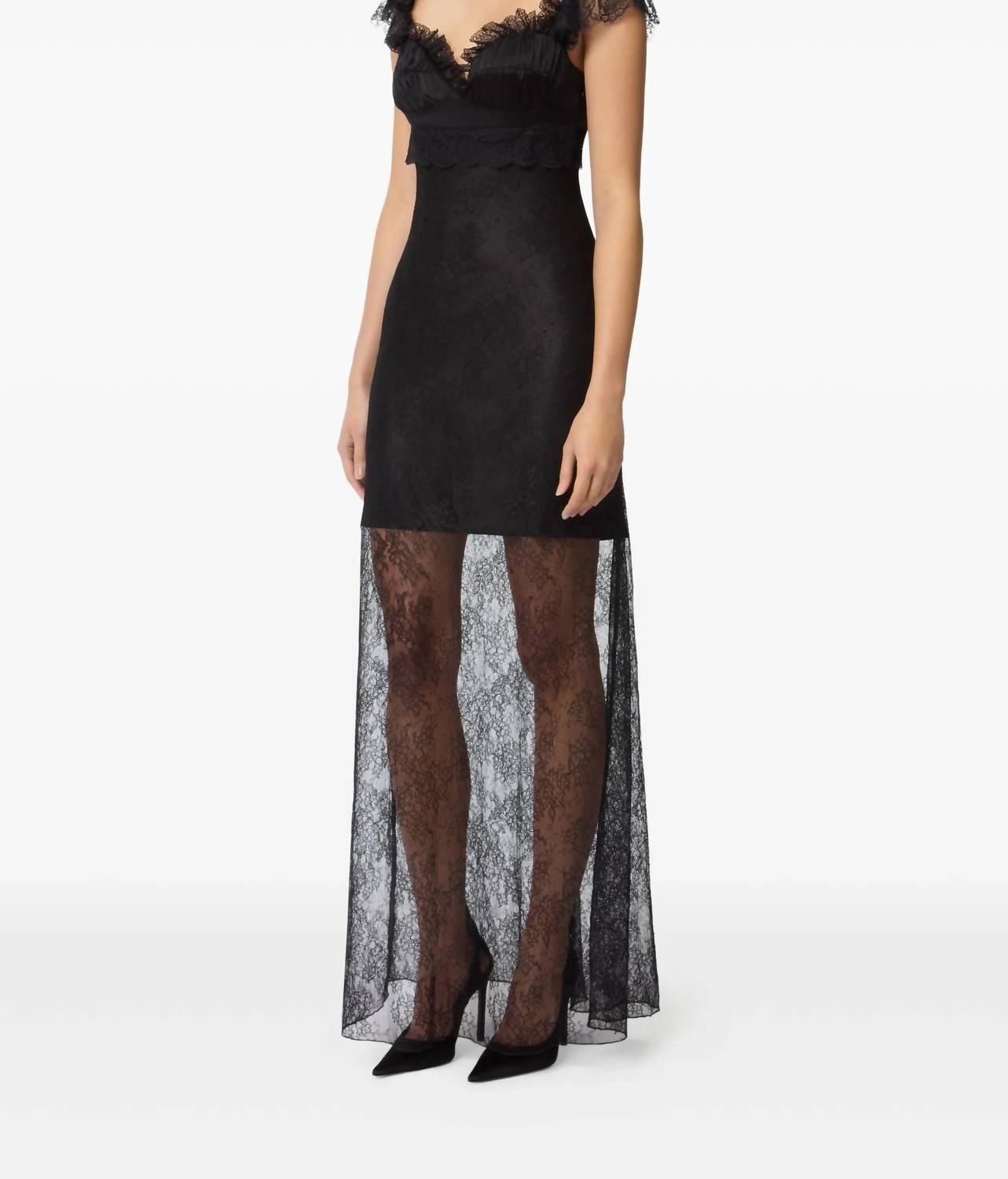 Nina Ricci - Ruffled Short Sleeves In Lace Long Dress