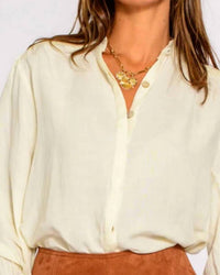 Elizabeth James The Label Emily Button Down Top in brown - women's shirt - detail view