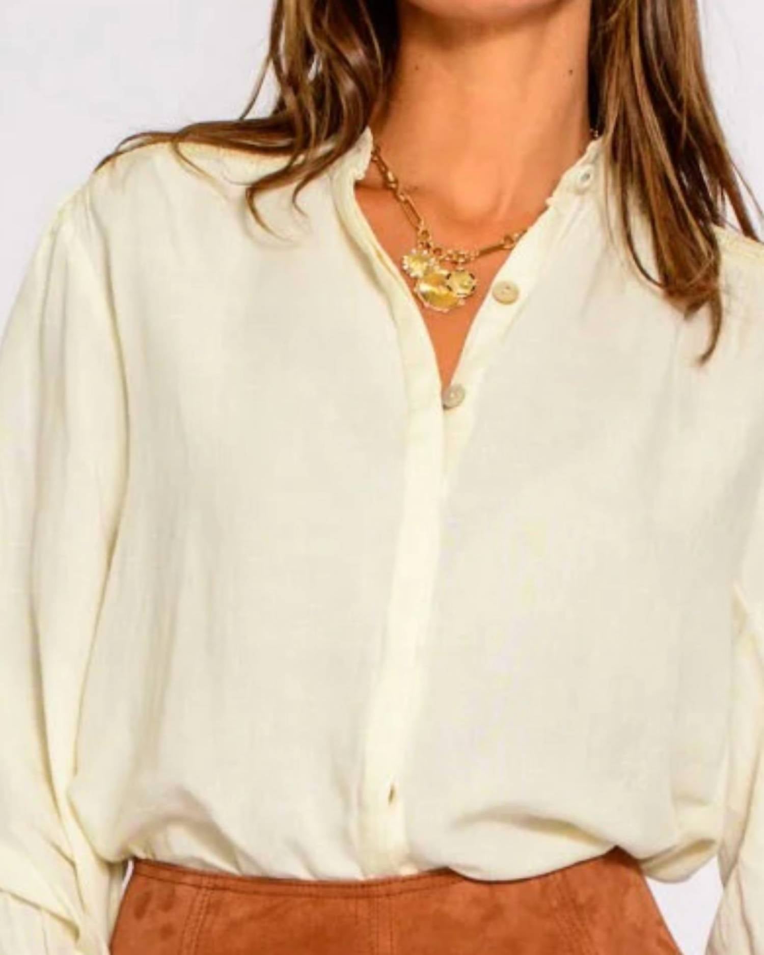 Elizabeth James The Label Emily Button Down Top in brown - women's shirt - detail view