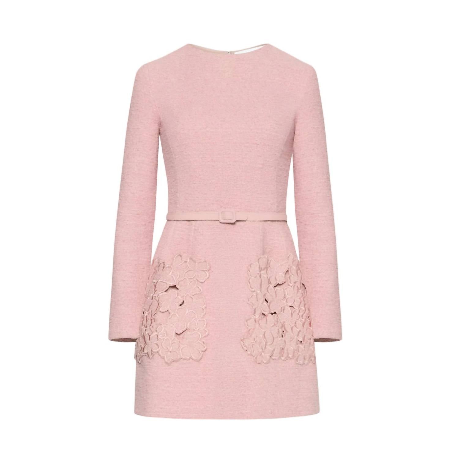 Oscar De La Renta - Long Sleeve Embroidered Tweed Dress With Self Belt