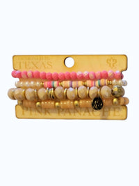Pink Panache Women's Stretch Stack Bracelet Set in pink pearl taupe tan beaded - women's jewelry