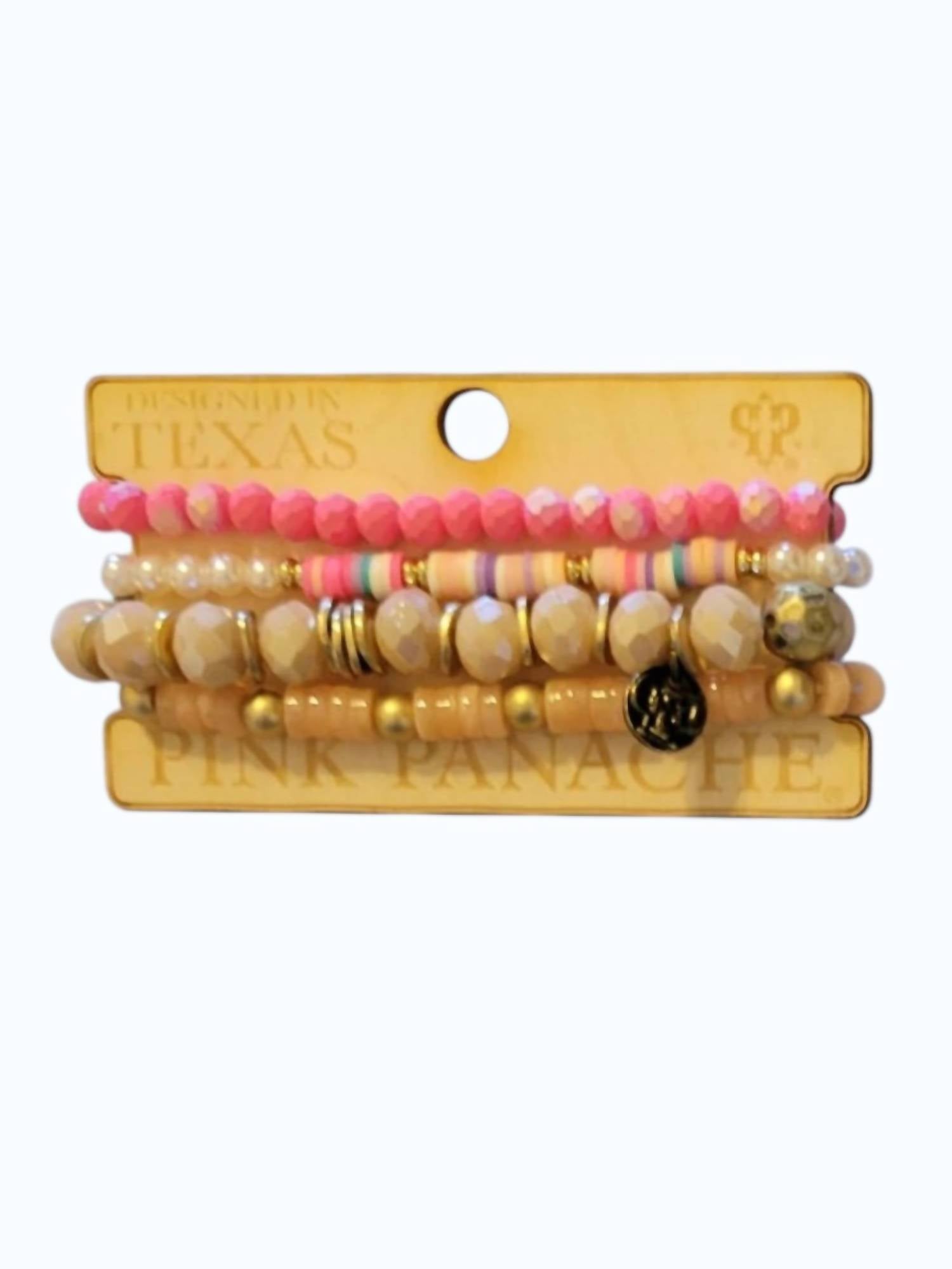 Pink Panache Women's Stretch Stack Bracelet Set in pink pearl taupe tan beaded - women's jewelry