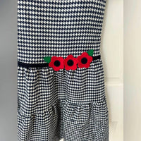 Florence Eiseman Girls' Houndstooth Dress With Flowers in navy white - kids' dress - detail view