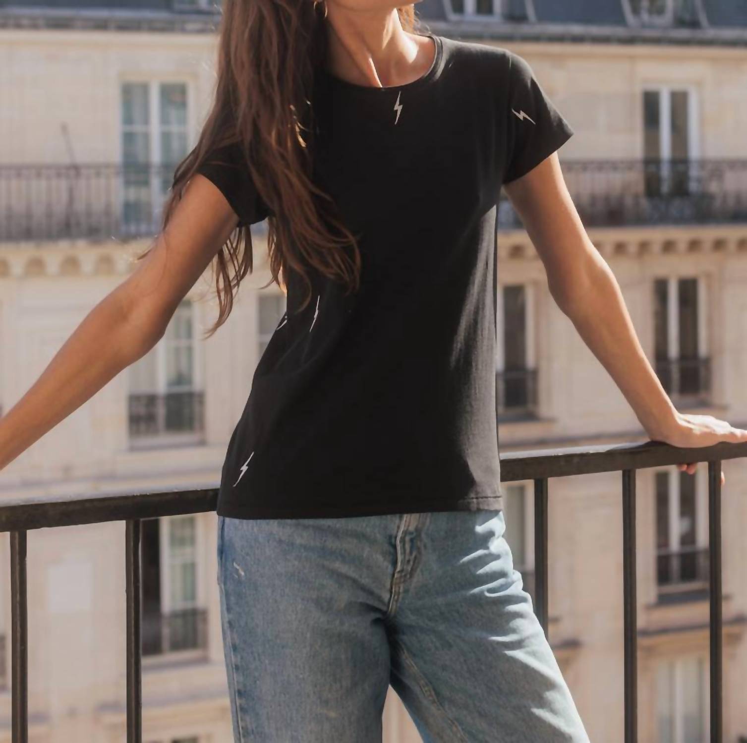 catherine gee Embroidered Bolt Cotton T-shirt in black - women's t-shirt - view 4