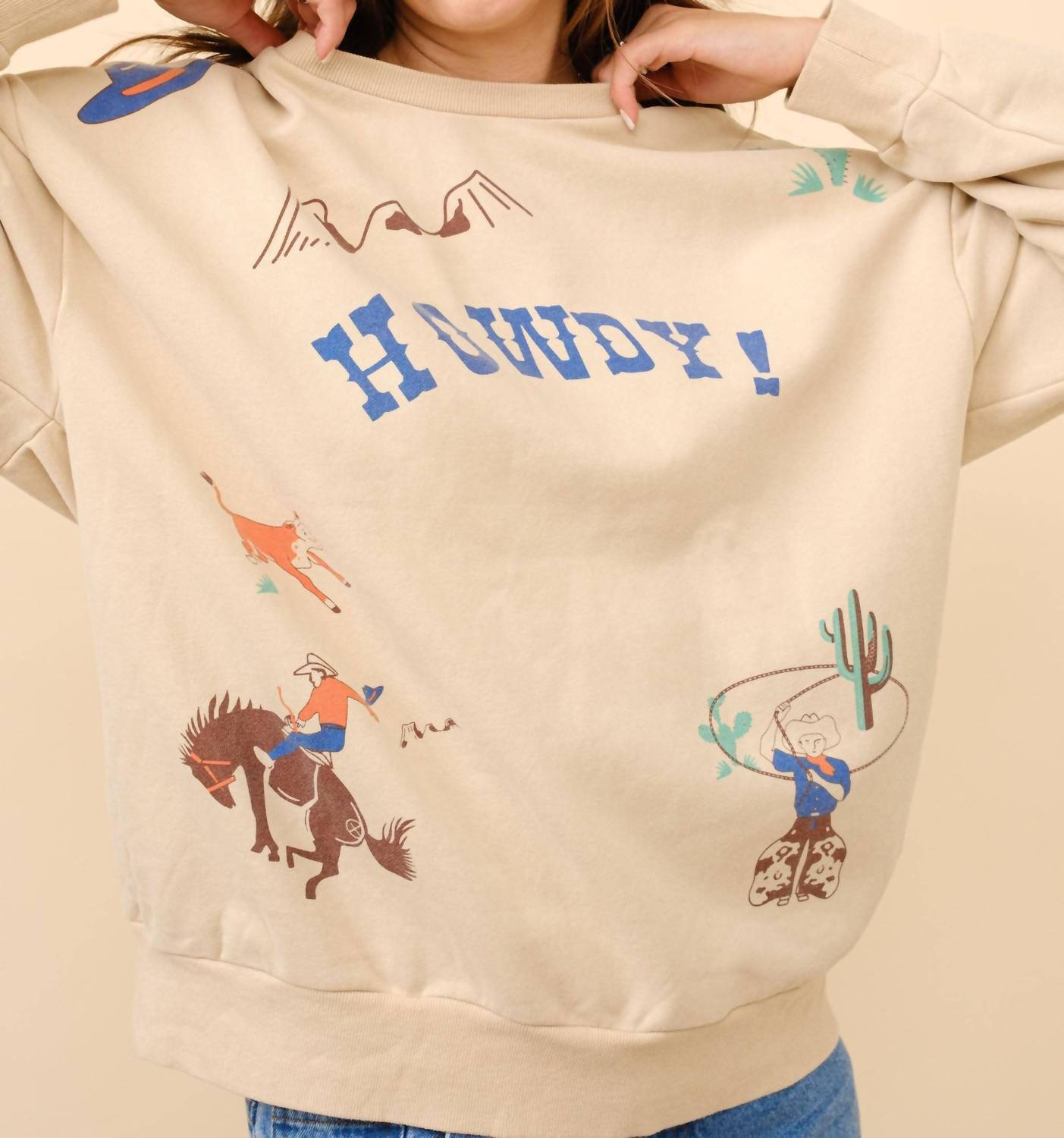 Blue B Western Graphic Howdy Sweatshirt in taupe - women's top - view 7