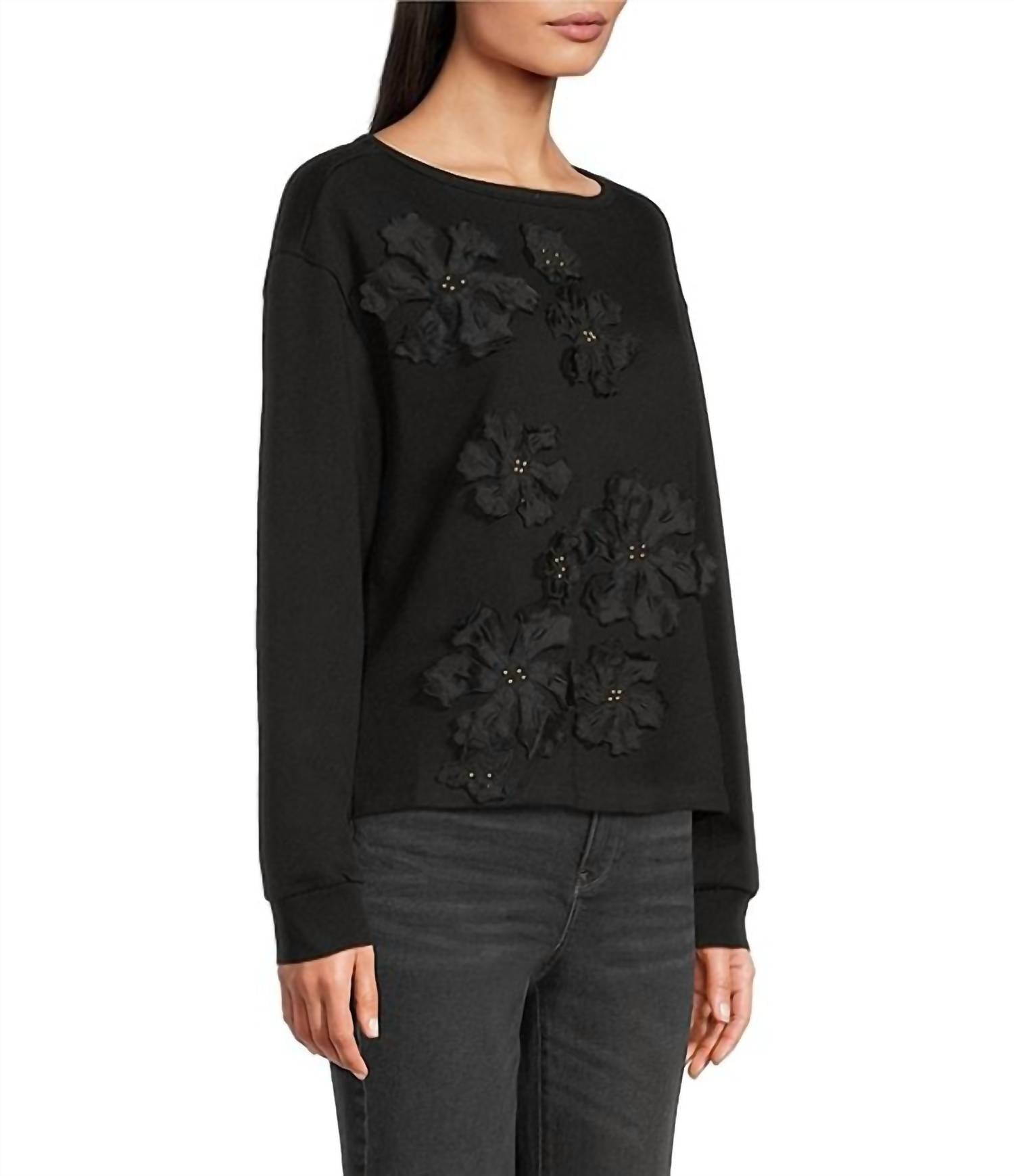 Tru Luxe - Flower Applique Crew Neck Knit Top