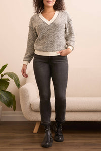 Tribal - V-neck Top With Rib Detail Sweater