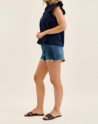 Judy Blue High Waist Button Fly Rigid Magic Cut Off Denim Short in blue - women's shorts - alternate view
