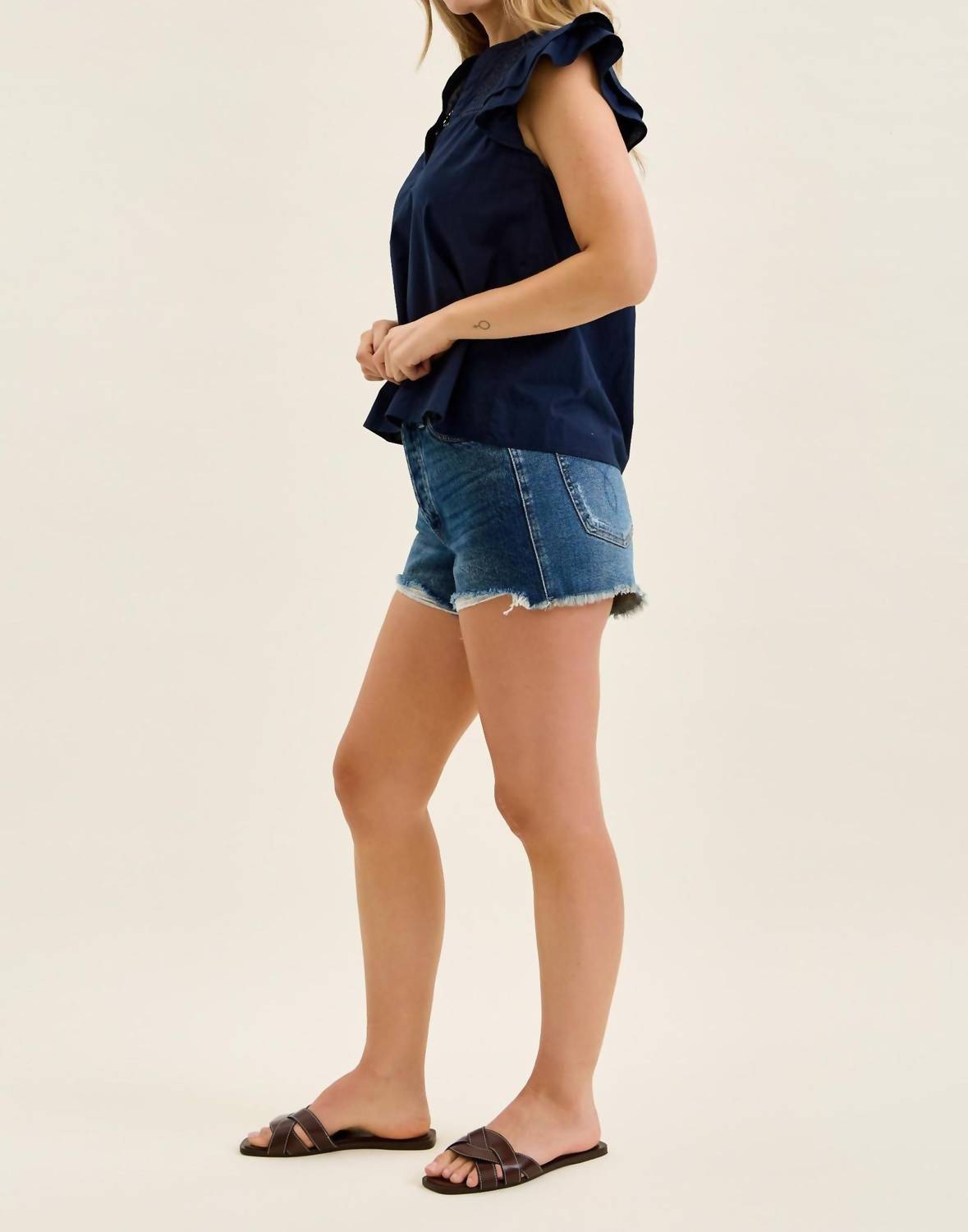 Judy Blue High Waist Button Fly Rigid Magic Cut Off Denim Short in blue - women's shorts - alternate view