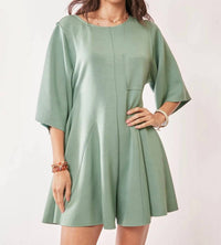 Davi & Dani - Draped Sleeve Tie-back Flared Skort Romper