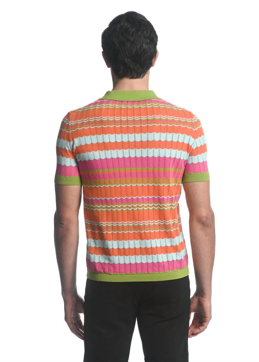 Postmarc - Chevron Stripe 3-button Knit Polo Shirt