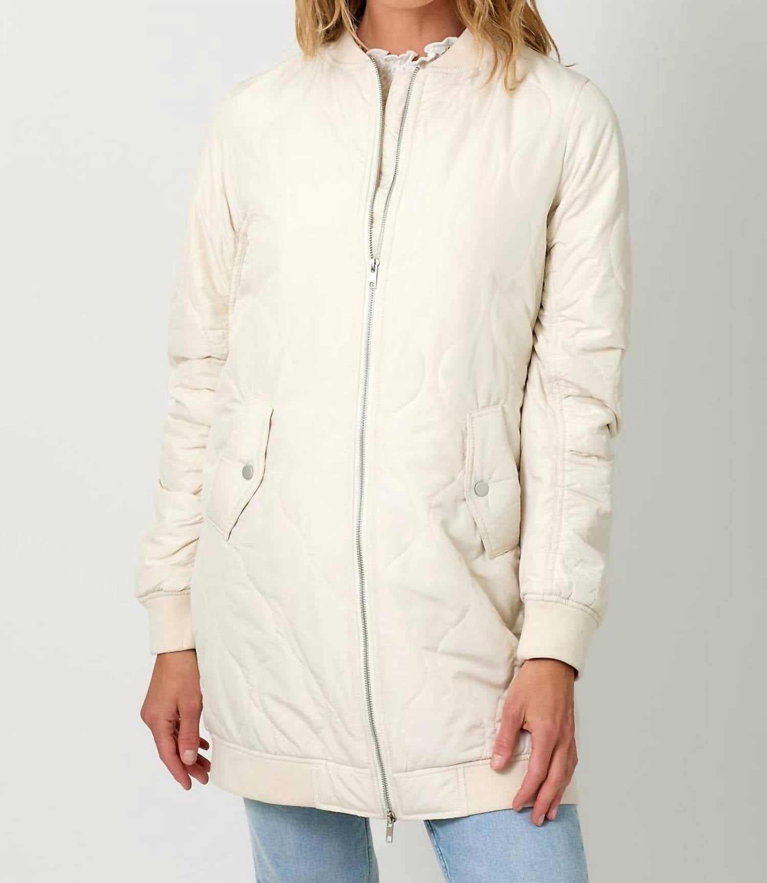 Mystree - Quilted Long Bomber Jacket