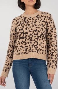 KUT FROM THE KLOTH Gisela Animal Print Pullover Sweater Top in beige brown - women's sweater