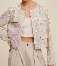Listicle - Luxe Lights Sequin Cropped Tweed Jacket