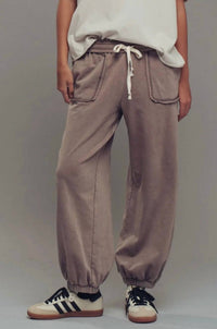 BiBi Wide Leg Cotton Blend Jogger Sweatpant in mocha mousse - women's pants