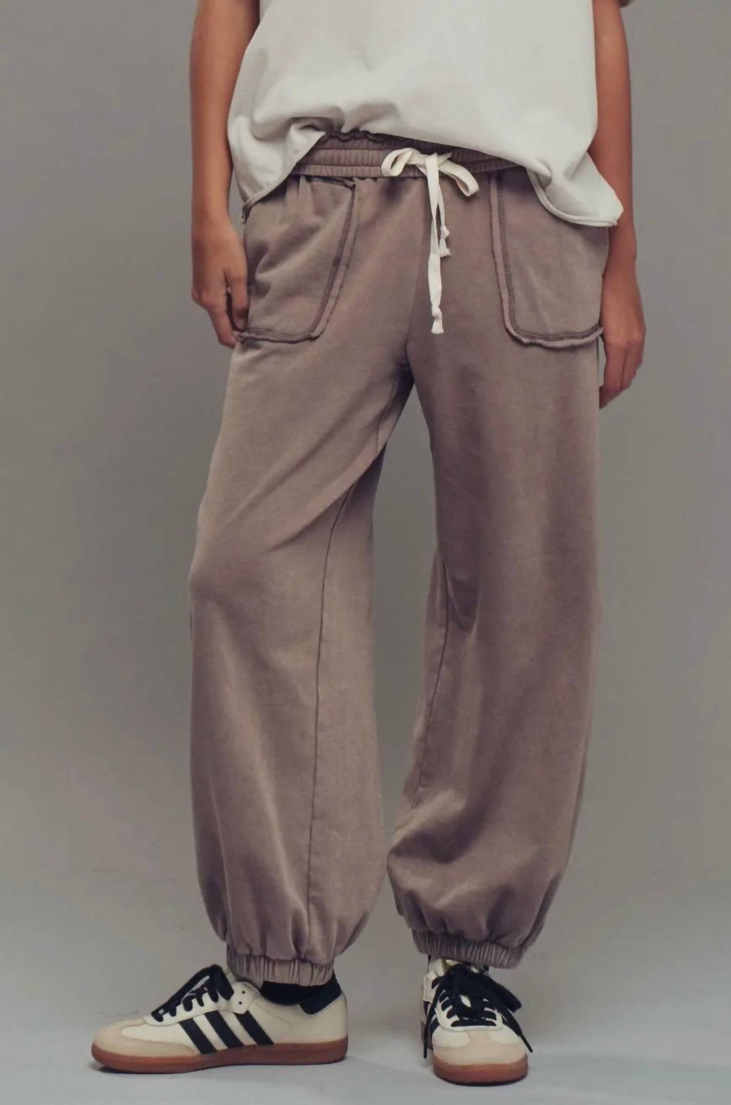 BiBi Wide Leg Cotton Blend Jogger Sweatpant in mocha mousse - women's pants