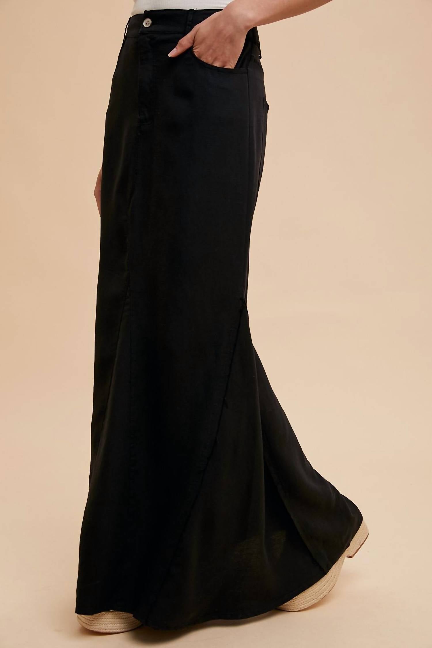 IN-LOOM Tencel Frayed Mermaid Skirt in black - women's skirt - alternate view