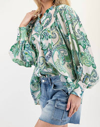ee:some Paisley Printed Bubble Sleeve Top in multicolor - women's blouse