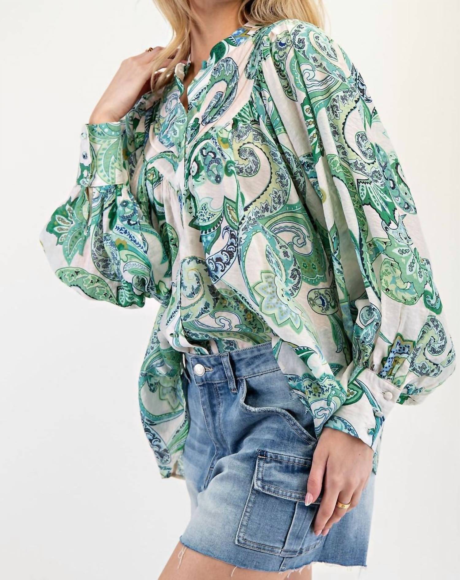 ee:some Paisley Printed Bubble Sleeve Top in multicolor - women's blouse