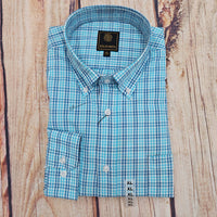 F/X Fusion Men's Long Sleeve Mini Multi Check Shirt in aqua - men's shirt - alternate view