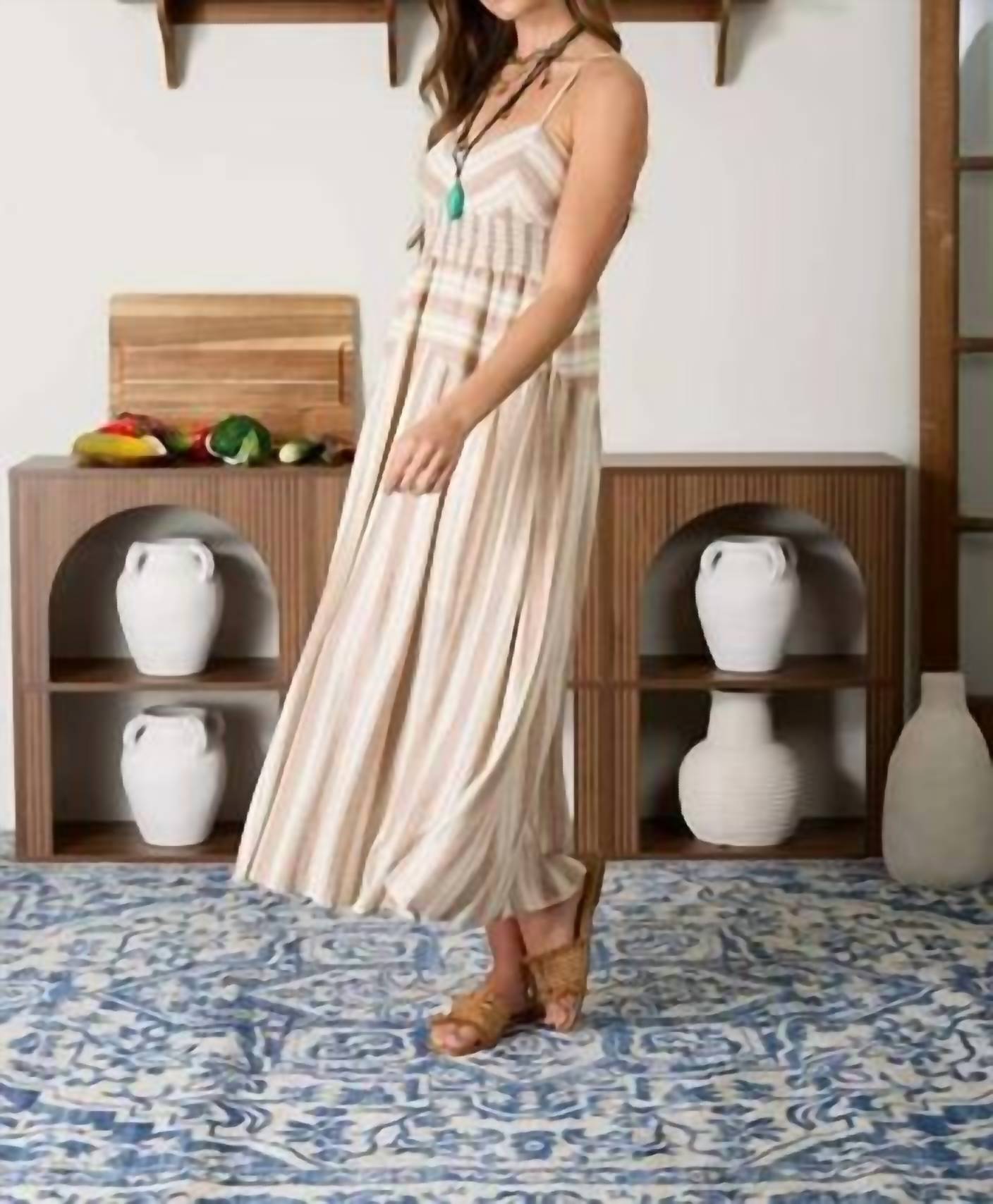 Blu Pepper - Multi Pattern Spaghetti Strap Midi Dress
