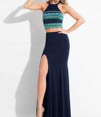 Rachel Allan - Beaded Jersey Two-piece Evening Gown